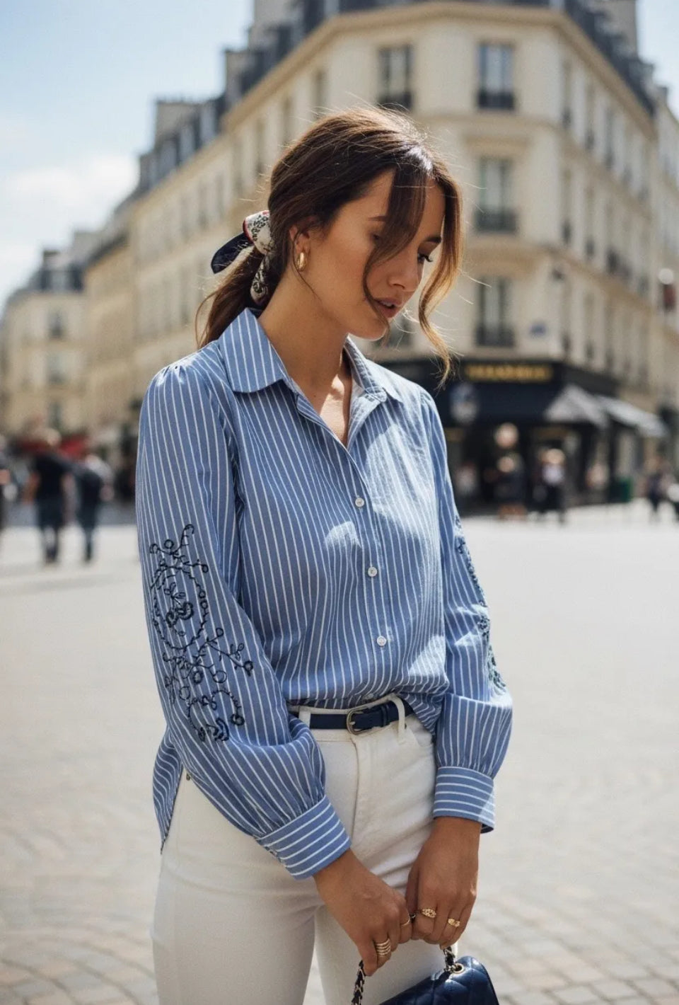 Chemise broderie rayé bleu