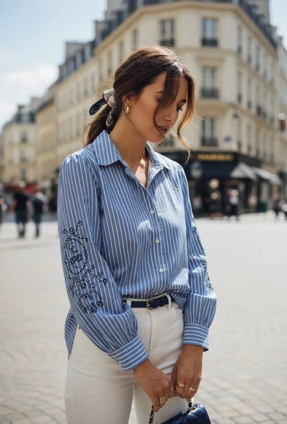 Chemise broderie rayé bleu